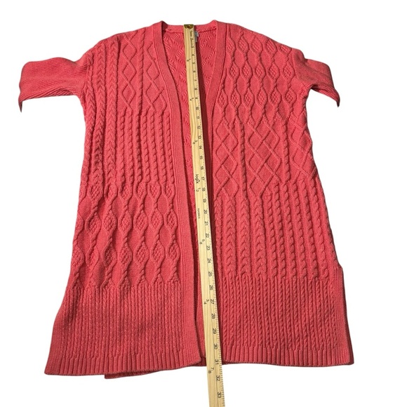 Chico’s Open Front Cable Knit Cardigan Sweater Size S Cashmere Wool Blend Cozy - Picture 14 of 16